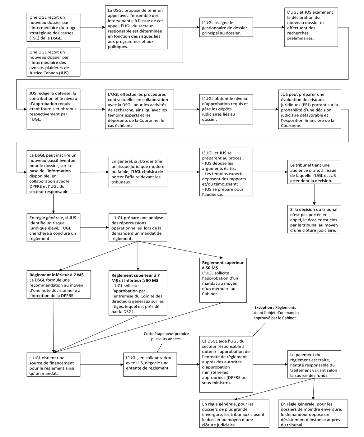 Carte globale du processus de gestion des litiges