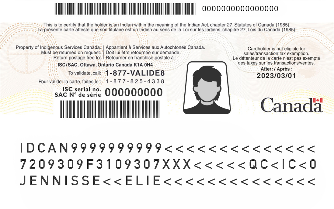 Image of the back of a SCIS card