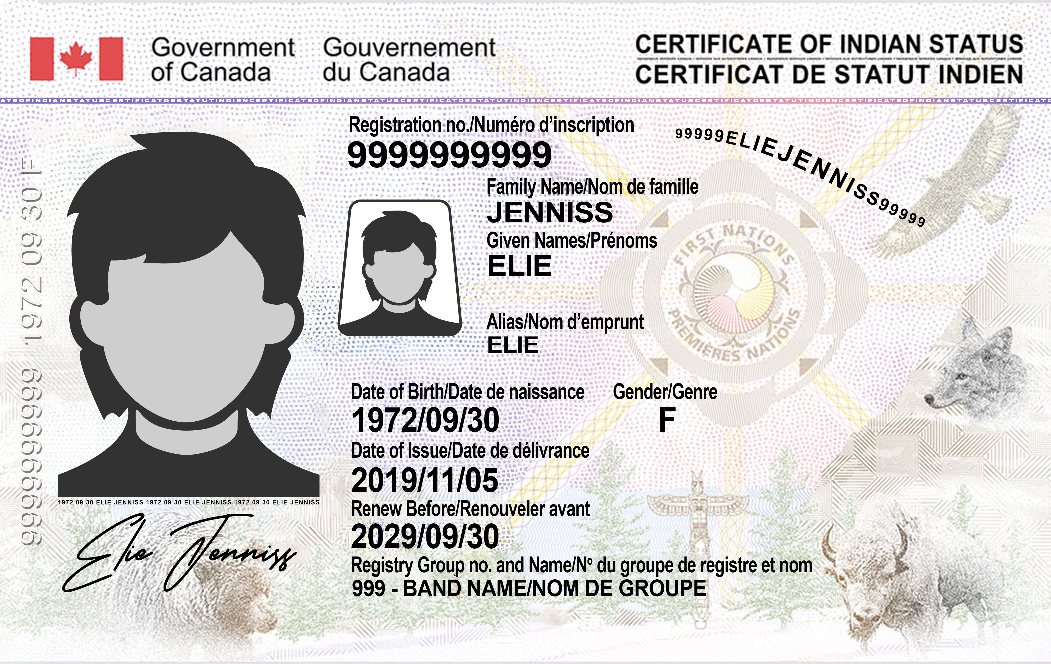 Image of the front of a SCIS card