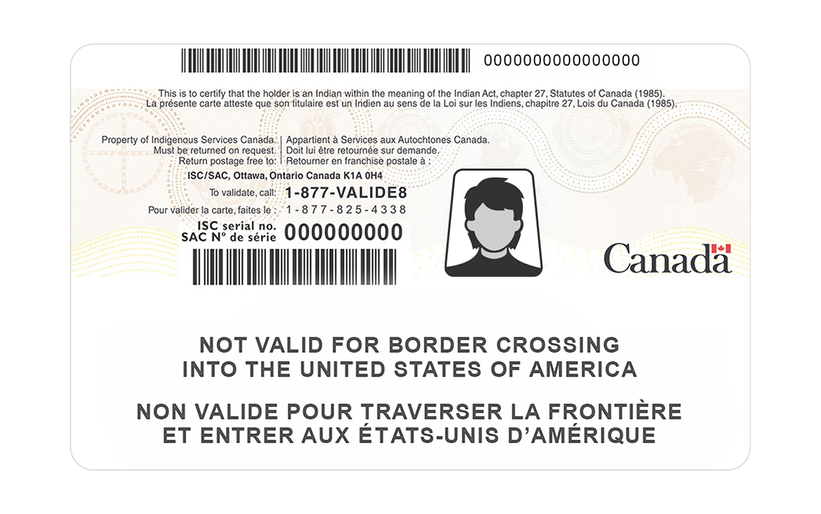 Image of the back of a SCIS card that reads 'not valid for border crossing into the United States of America'
